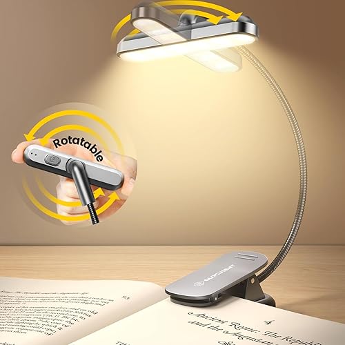 Glocusent Luz giratoria para leer en la cama, 22 LED de diseño de doble fila con temporizador, atenuación continua y ajuste de color, luz de lectura
