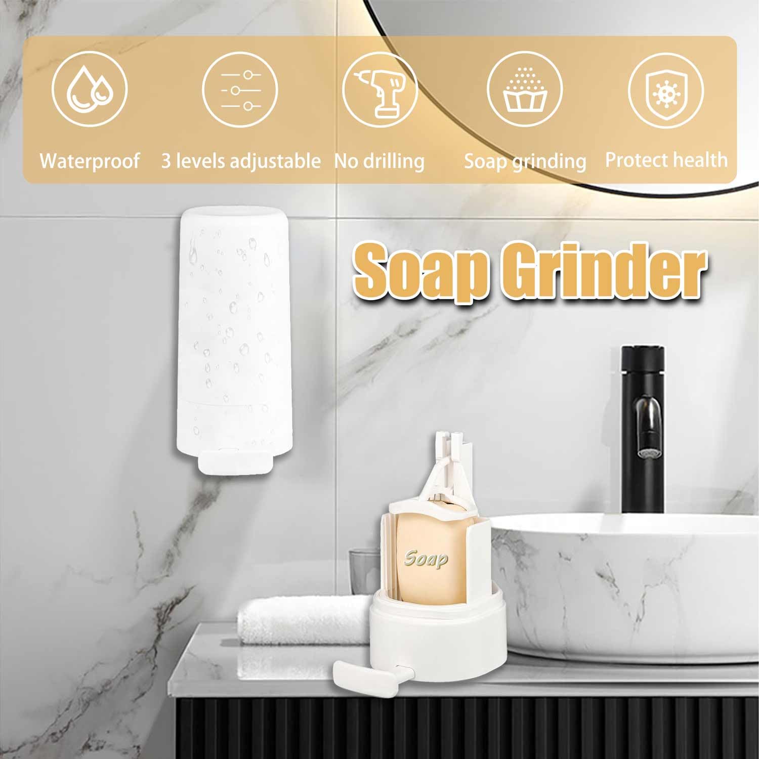 HWEQT Bar Soap Dispenser, Soap Grinder for Bar Soap Wall-Mounted, No Drilling Waterproof Bar Soap Shaver Dispenser, 3-Speed AdjustableBar Soap Grinder Dispenser for Kitchen Bathroom Rv Hotel (NO SOAP)