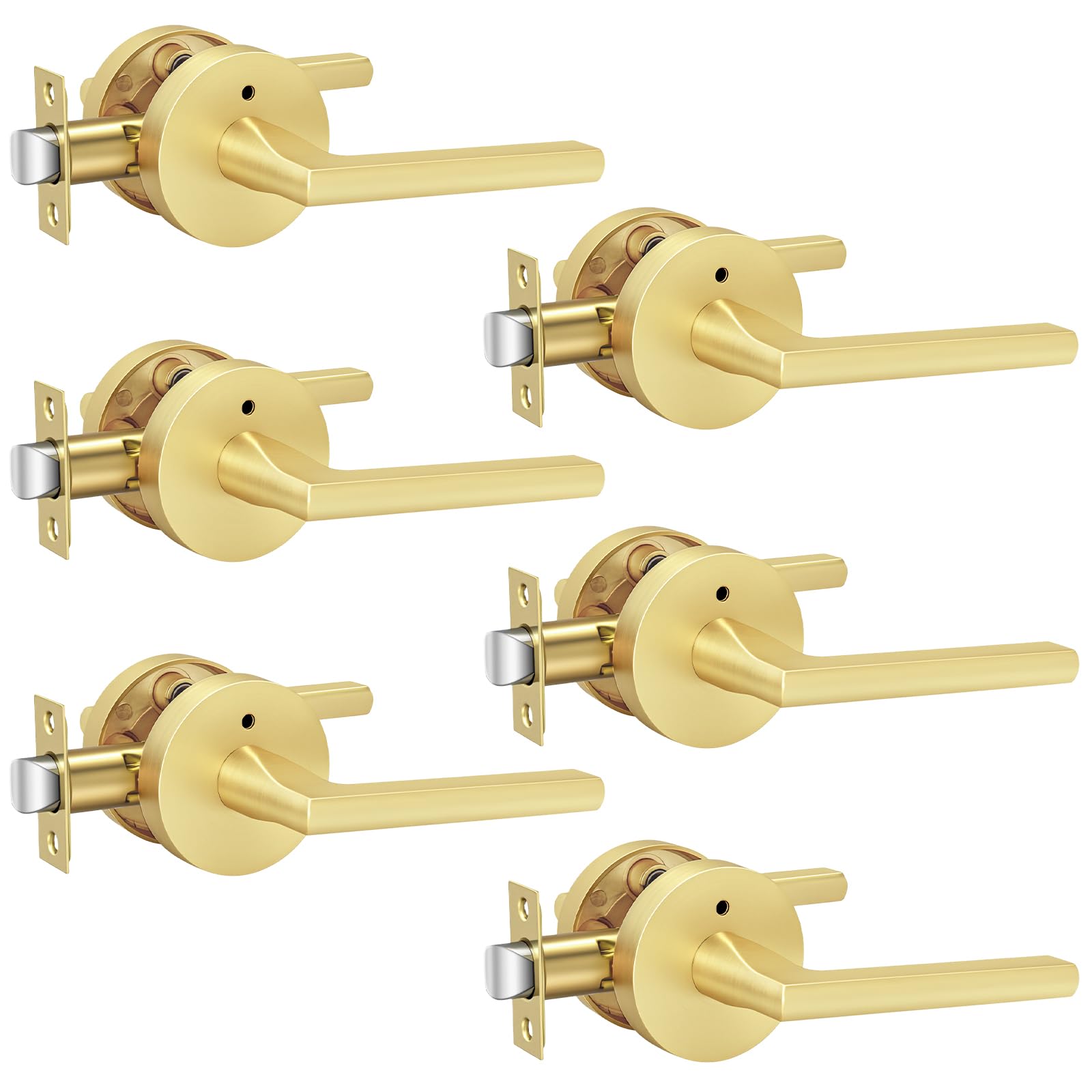 Photo 1 of Goldenwarm Gold Door Handles, Privacy Brushed Gold Door Handle, Heavy Duty Zinc Alloy Interior Door Levers, Brushed Brass Door Lever Indoor for Bedroom, Bathroom, (6 Pack)