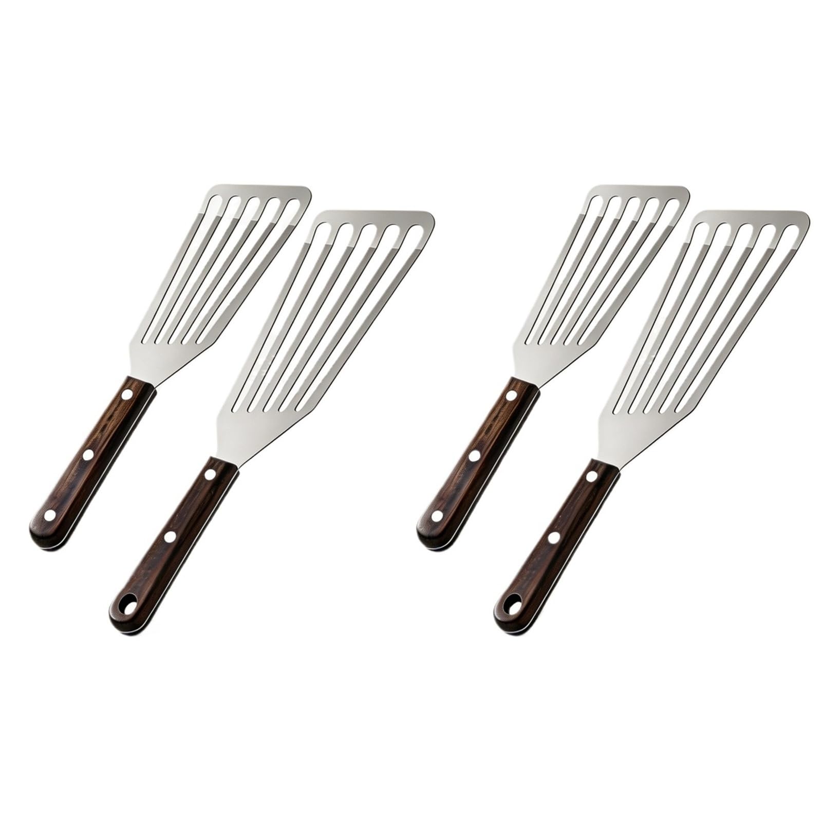 Genérico Paquete de 2 espátulas for Pescado de Acero Inoxidable | Volteadores ranurados de acero inoxidable con mangos de madera for uso en plancha y sartén.(4pc fish spatula)