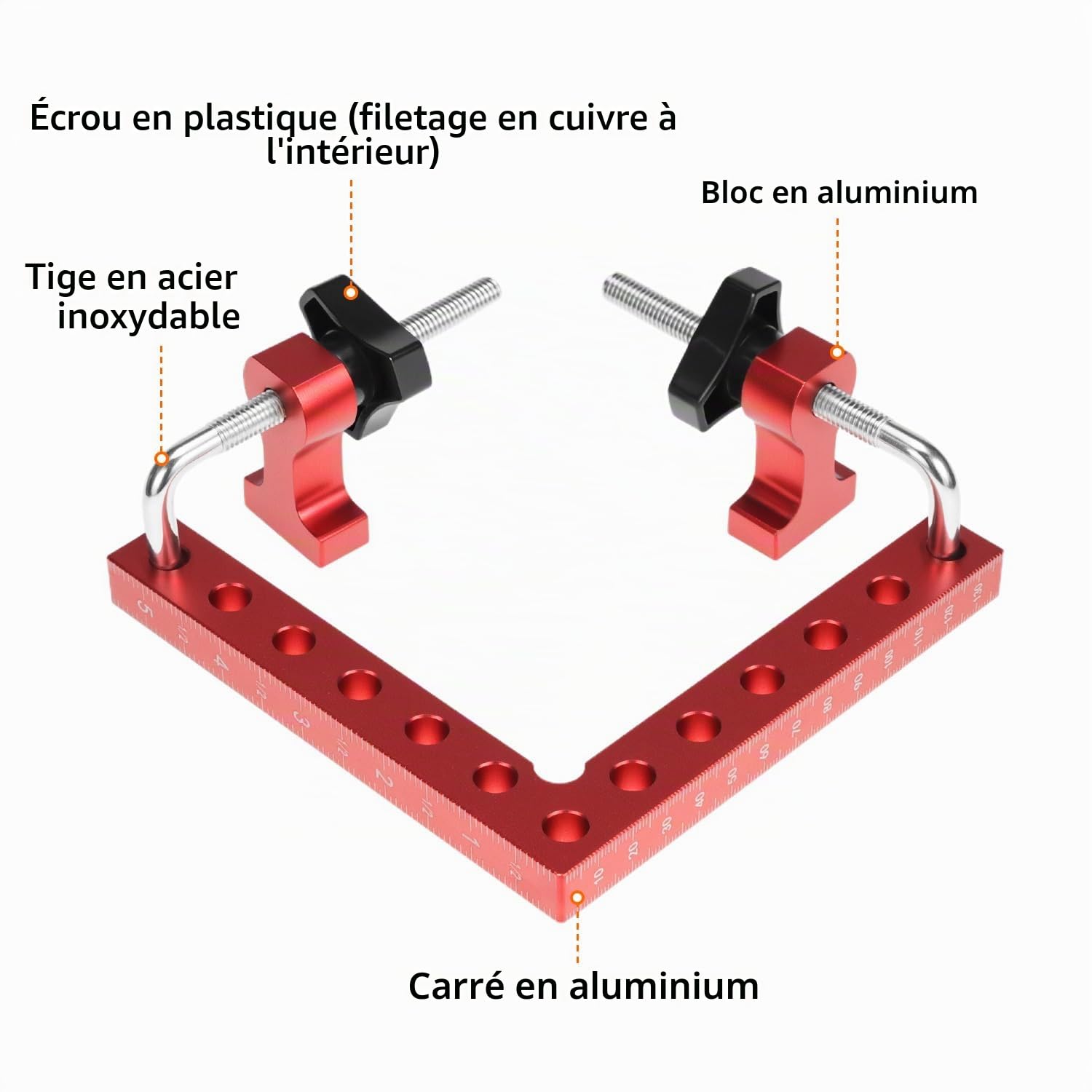 QWORK® Lot de 2 Équerres de Positionnement à 90Degrés en Alliage d'Aluminium, Outils de Travail du Bois pour le Armoires, les Cadres Photo, les Boîtes (140 mm)
