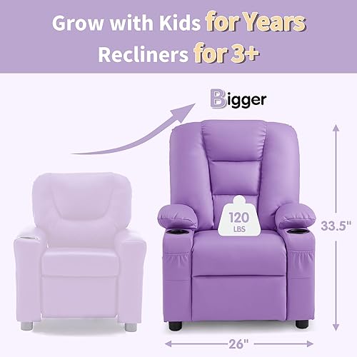 Miniatura 3 de MCombo Sillón reclinable para niños grandes a partir de 3 años, silla reclinable para niños pequeños con portavasos, piel sintética, 7322 (violeta)
