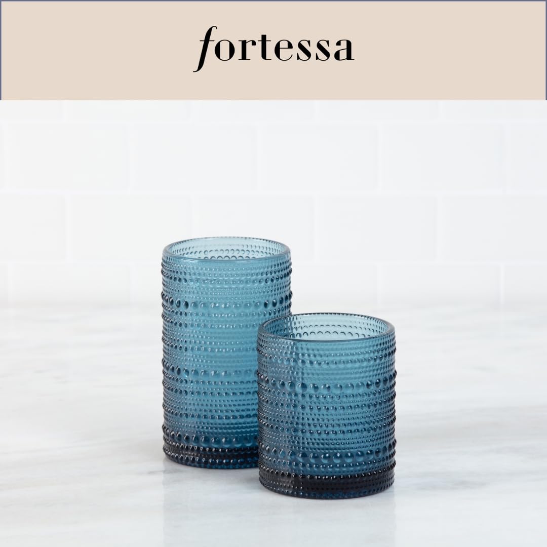 Fortessa Gläser Set Jupiter, Große Trinkgläser, 6er-Set, blau (Azur) | Vintage-Stil Wassergläser auch als Teelichthalter nutzbar, spülmaschinenfest