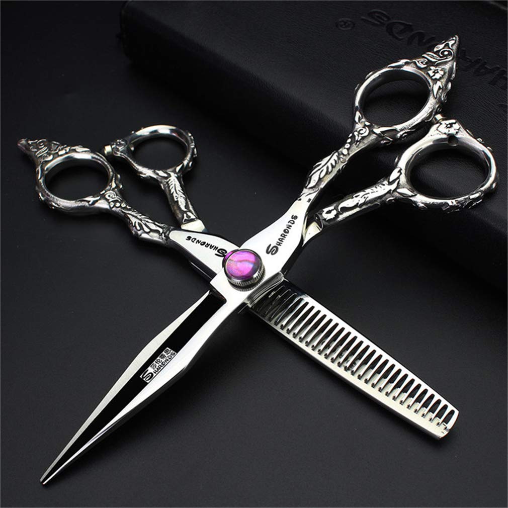 Haarschneidescheren Set 6.0 Zoll, Friseurschere Gerade Schere + Zähne Schere Barber Werkzeuge Edelstahl (Licht Und Sharp), Für Friseur/Salon/Haus,Schwarz