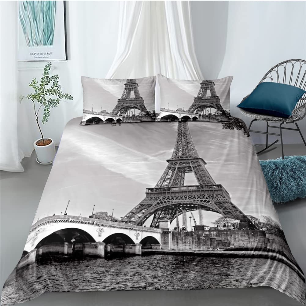Tomifine Bettwäsche Set Eiffelturm 135x200cm Gedruckt Bettbezug Paris Romance Paris Betten Set Frankreich Style 1 Bettbezug + 2 Kissenbezug, 100% Mikrofaser Küche, Haushalt & Wohnen