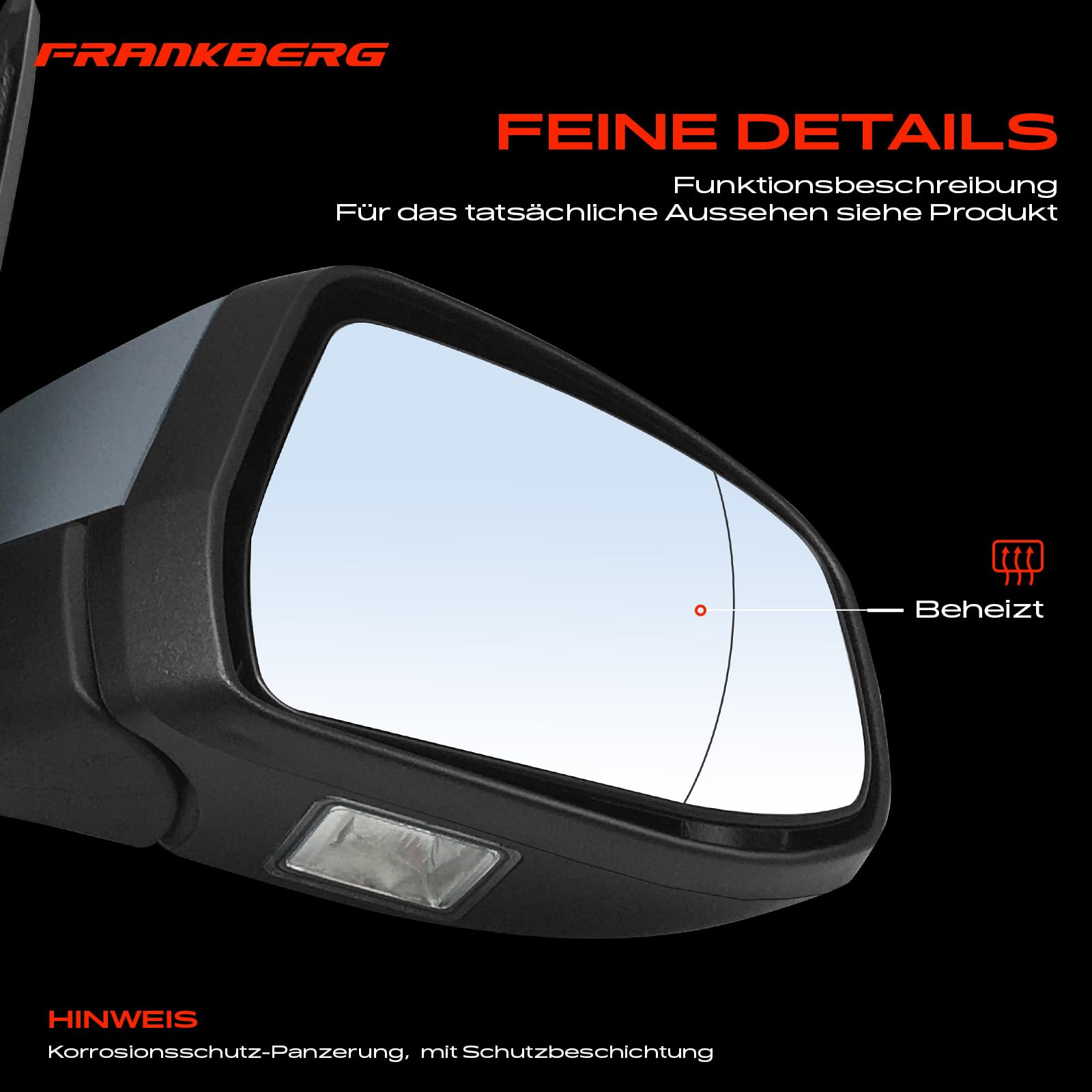 Frankberg Specchietto retrovisore esterno elettrico destro a 10 Poli | &-Riscaldato, &-Vorfeldausleuchtung, &-Temperaturse; Compatibile con: Focus III, Focus III Berlina, Torneo Focus III