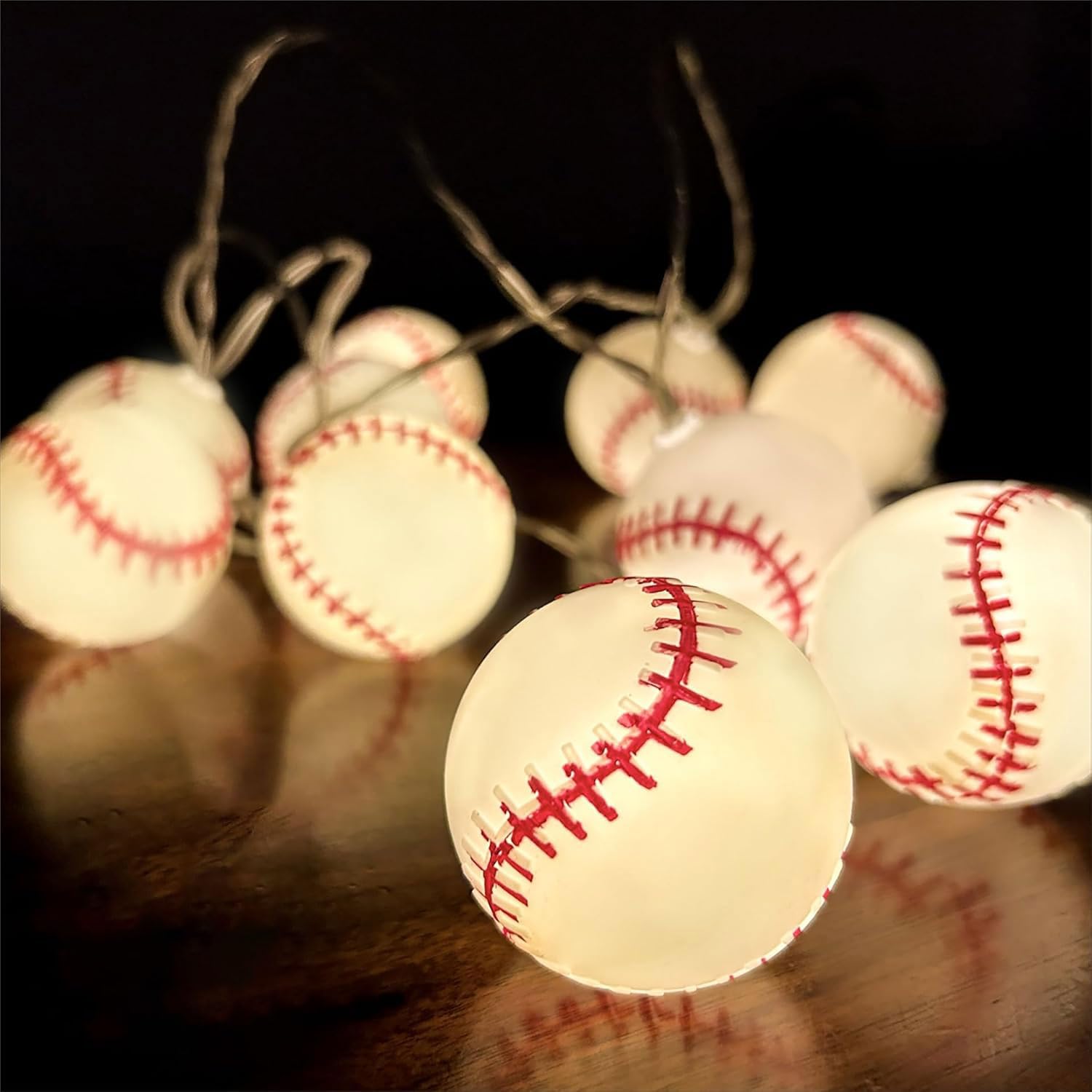 Baseball Fairy Lights, 1.5 m 10 LED Children's Room Fairy Lights, LED Fairy Lights, Baseball Design, Battery Operated, for Theme Party, Christmas, Interior Decoration, Party Decoration โ image 1