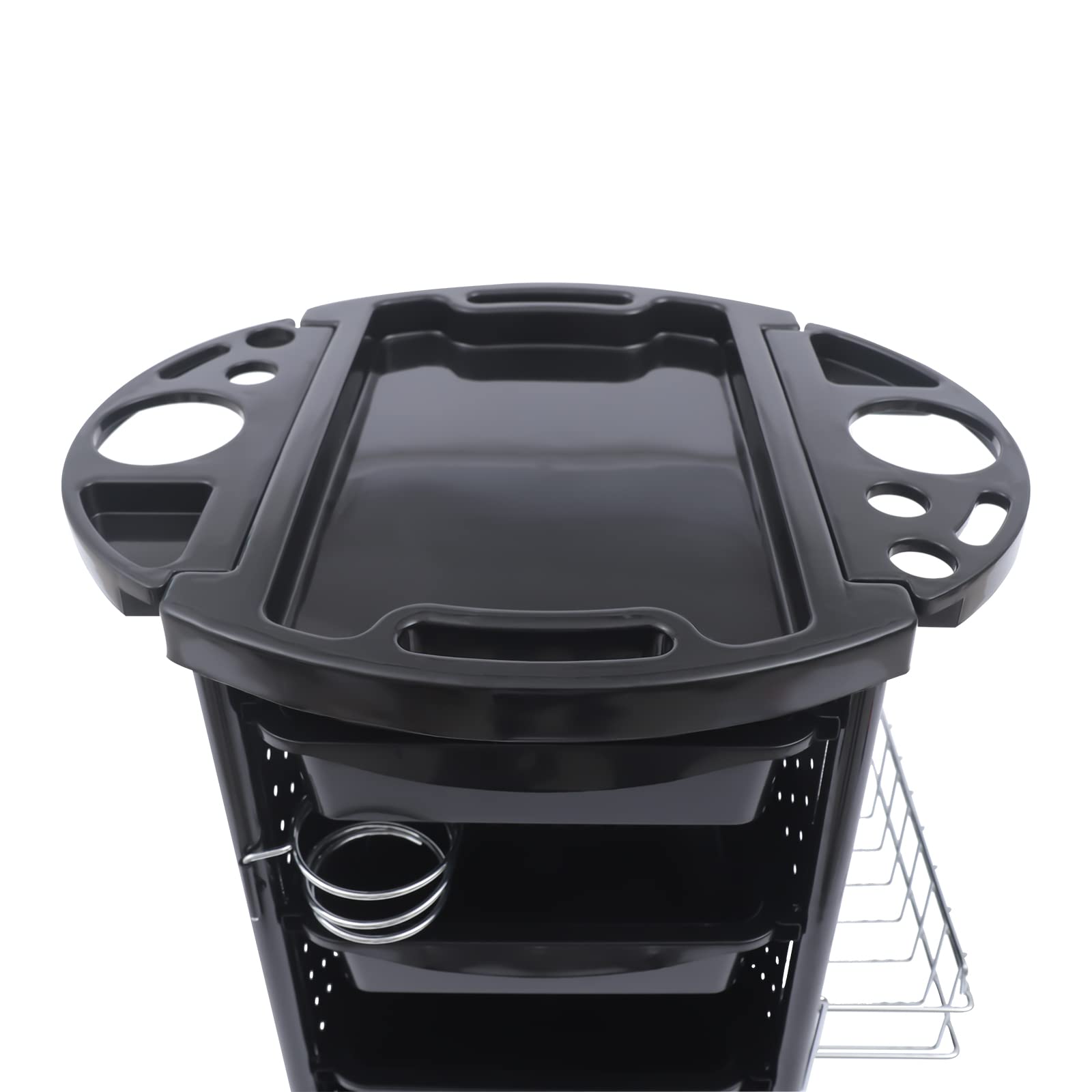 Carrello da parrucchiere, carrello da lavoro con 5 cassetti, carrello per salone di bellezza, colore nero
