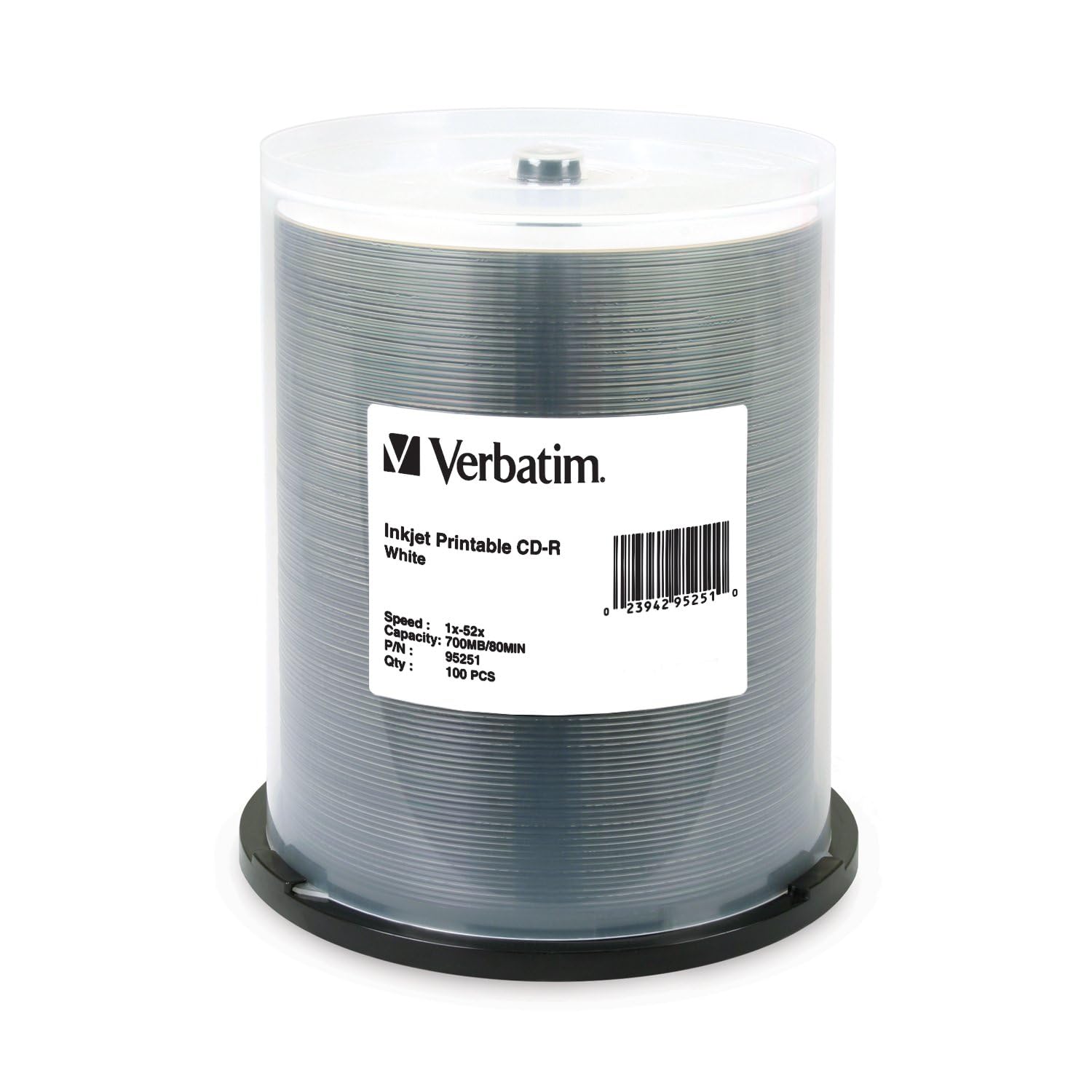 Verbatim CD-R 700MB 52X White Inkjet Printable Recordable Media Disc - 100pk Spindle-image-25