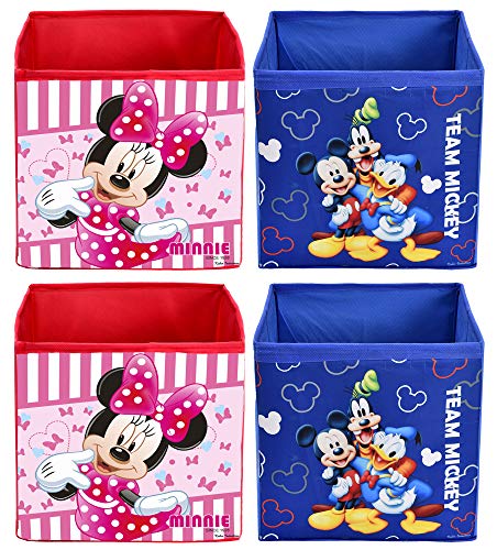 Image of Kuber Industries Disney Print Non Woven Fabric 4 Pieces Foldable Large Size Cloth Storage Box Toy, Books Wardrobe Organiser Cube with Handle (Royal Blue & Pink)