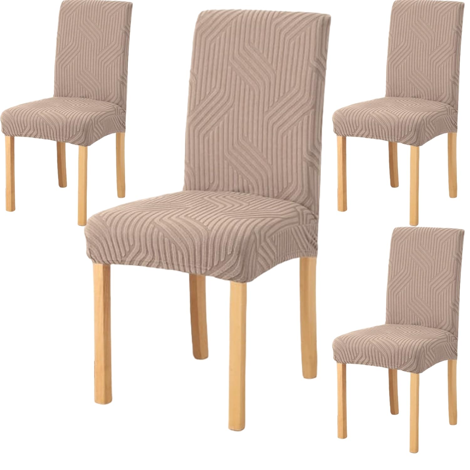 Styleys Elastic Chair Cover Stretch Removable Washable Short Jacquard Dining Chair Cover Protector Seat Slipcover (Pack of 4, Taupe, JTMC7)
