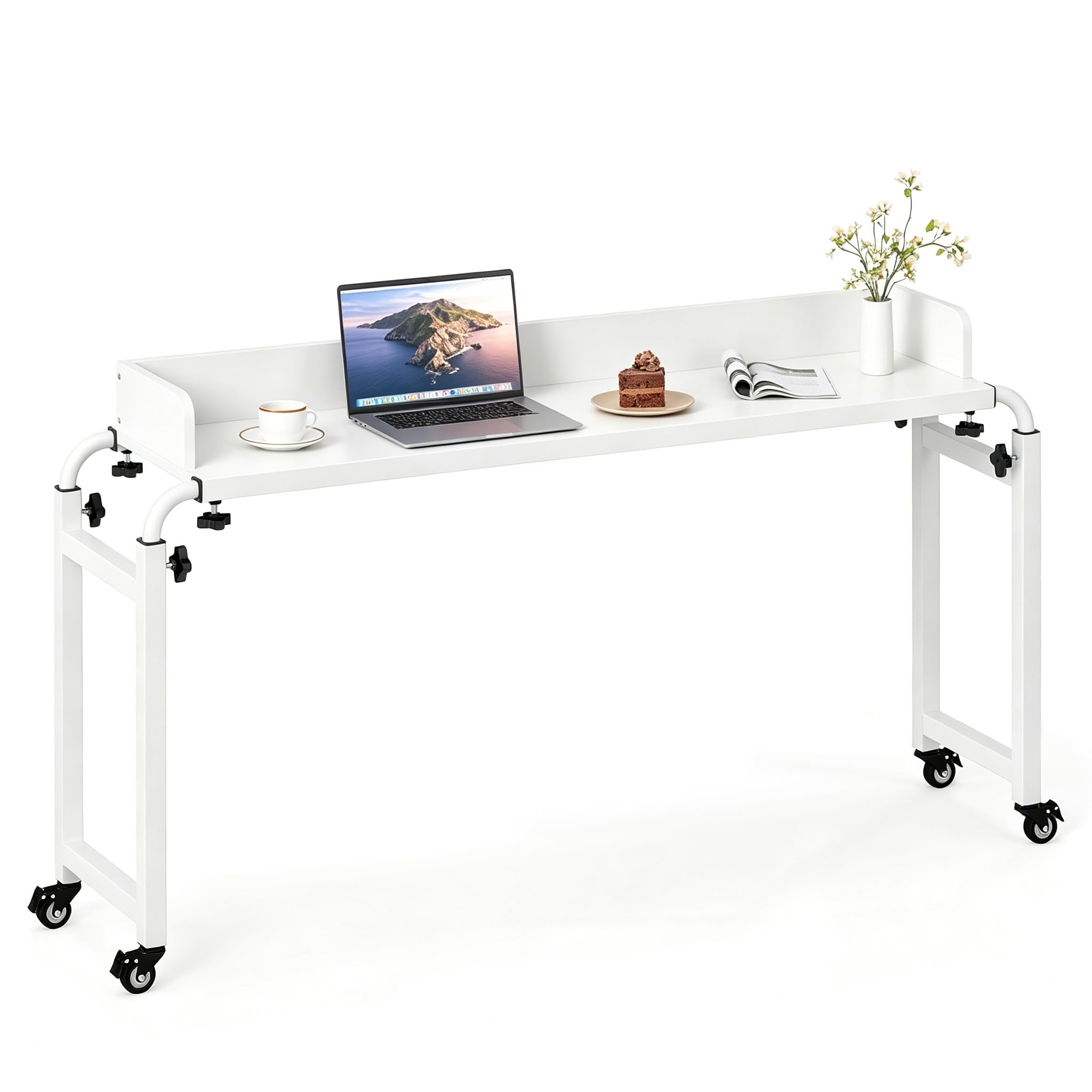 GIANTEX Mesa de cama con 4 ruedas, mesa de ordenador portátil con altura y longitud ajustables, 135,5-206 x 40 x 73,5-102,5 cm, mesa de aseo, mesa para ordenador portátil, para dormitorio, estudio