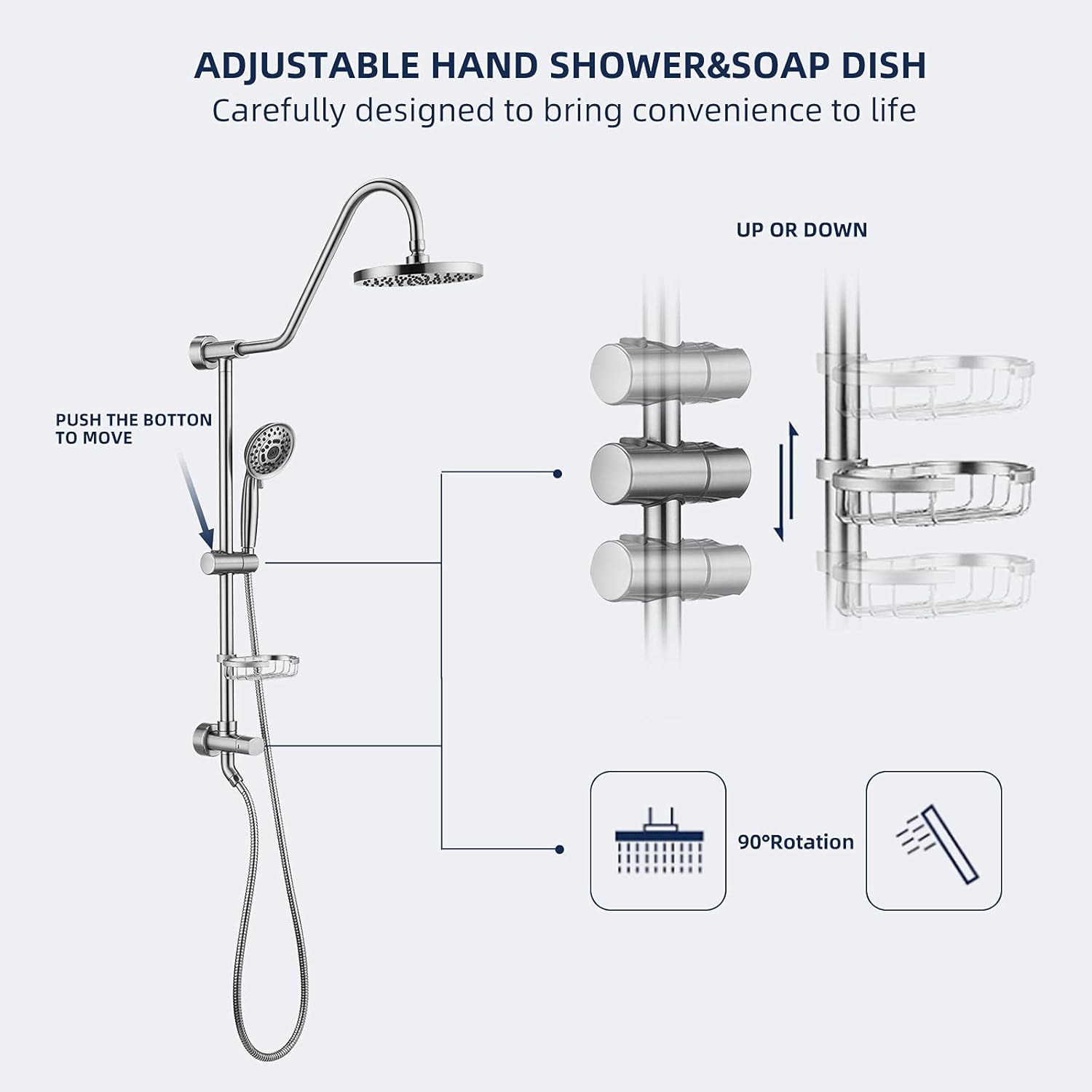 Tор Brаndѕ Shower System with 8 Rain Shower Head, 5-Function Shower Head with Handheld, Adjustable Slide Bar, 59 Stainless Steel Hose, Chrome