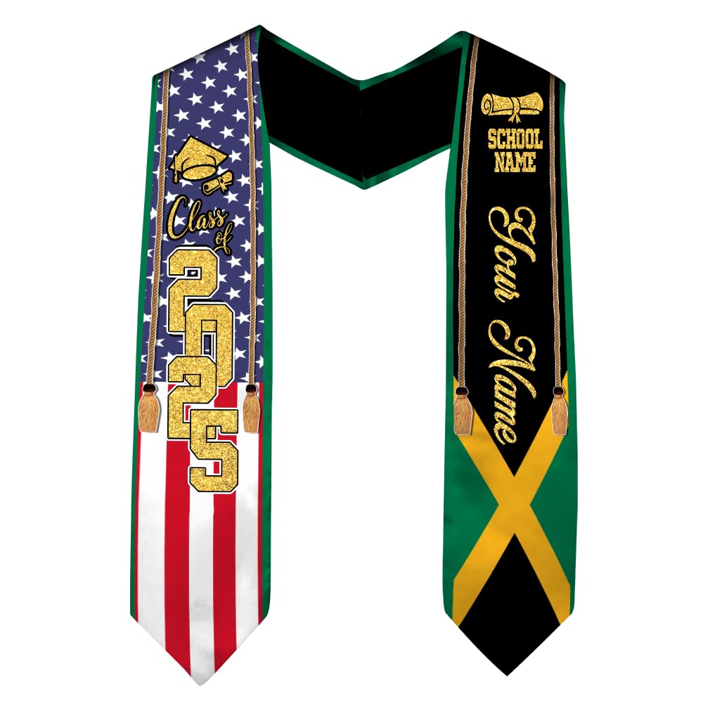 POPPOP Personalized Jamaican Graduation Sash, Jamaica Graduation Stole, Jamaican Stoles for Graduation 2025