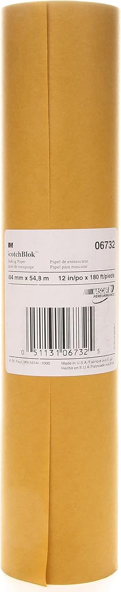 3M Scotchblok Masking Paper 06732, Gold Color, Polycoated Backing, Bleed Through Resistant, 12 in x 180 ft