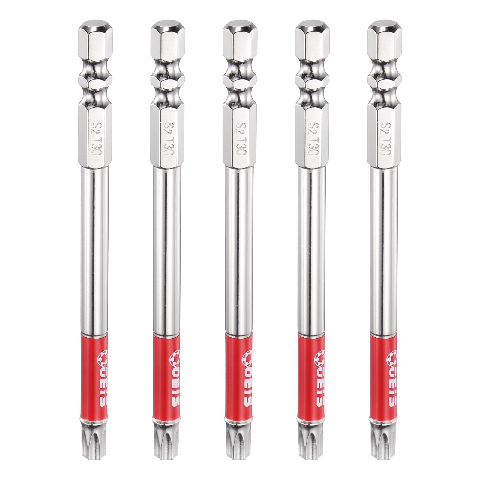 sourcing map 5pcs TT30 Torx Head Screwdriver Bit 1/4" Hex Shank 100mm Long Magnetic Tamper Proof 6 Point Star Drill Bits S2 Steel Industrial Power Screwdrivers with Hole Tip