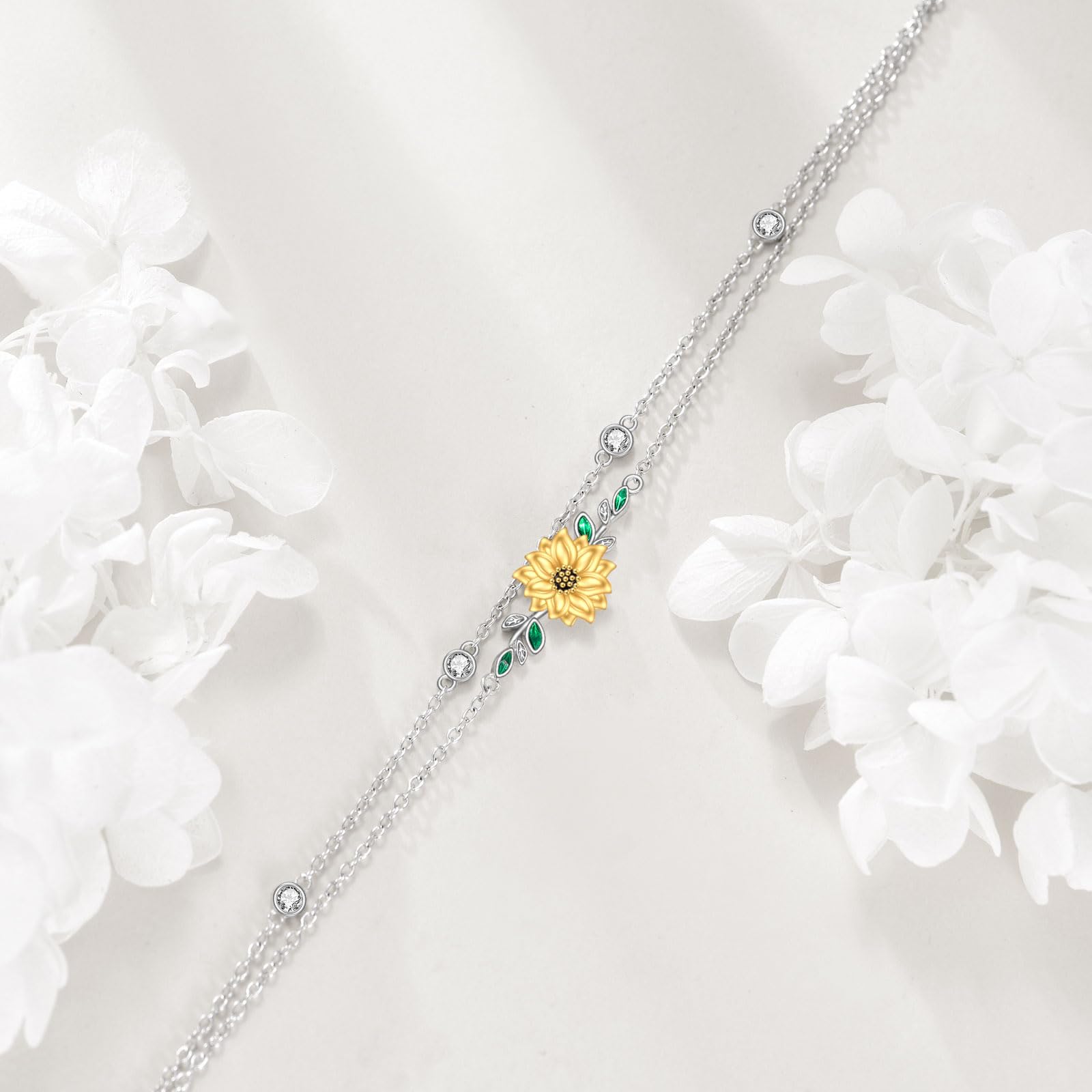 YFN Bracciale in argento sterling 925, a doppio strato, con fiori, alla moda, regalo di compleanno, per signore, madre, nonna, normal, Argento sterling, Nessuna pietra preziosa