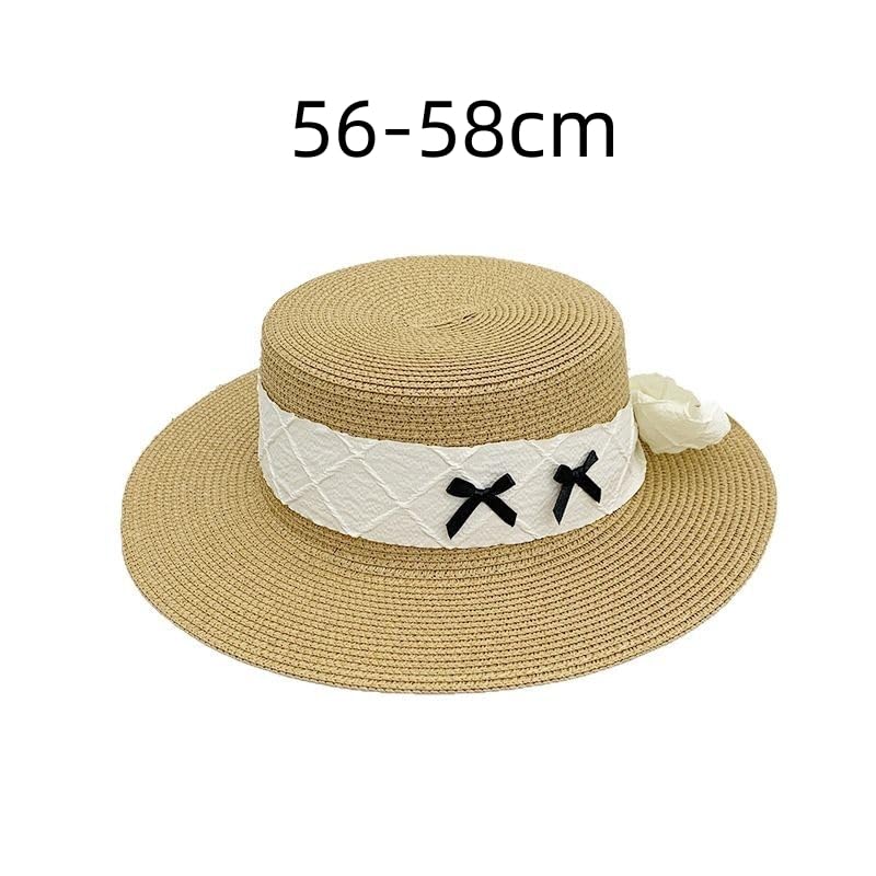 Sombrero de Paja de ala Ancha y Plana para Mujer,Sombrero de Playa con Lazo para Viajes,Vacaciones de Verano,Suave,Ligero y Transpirable