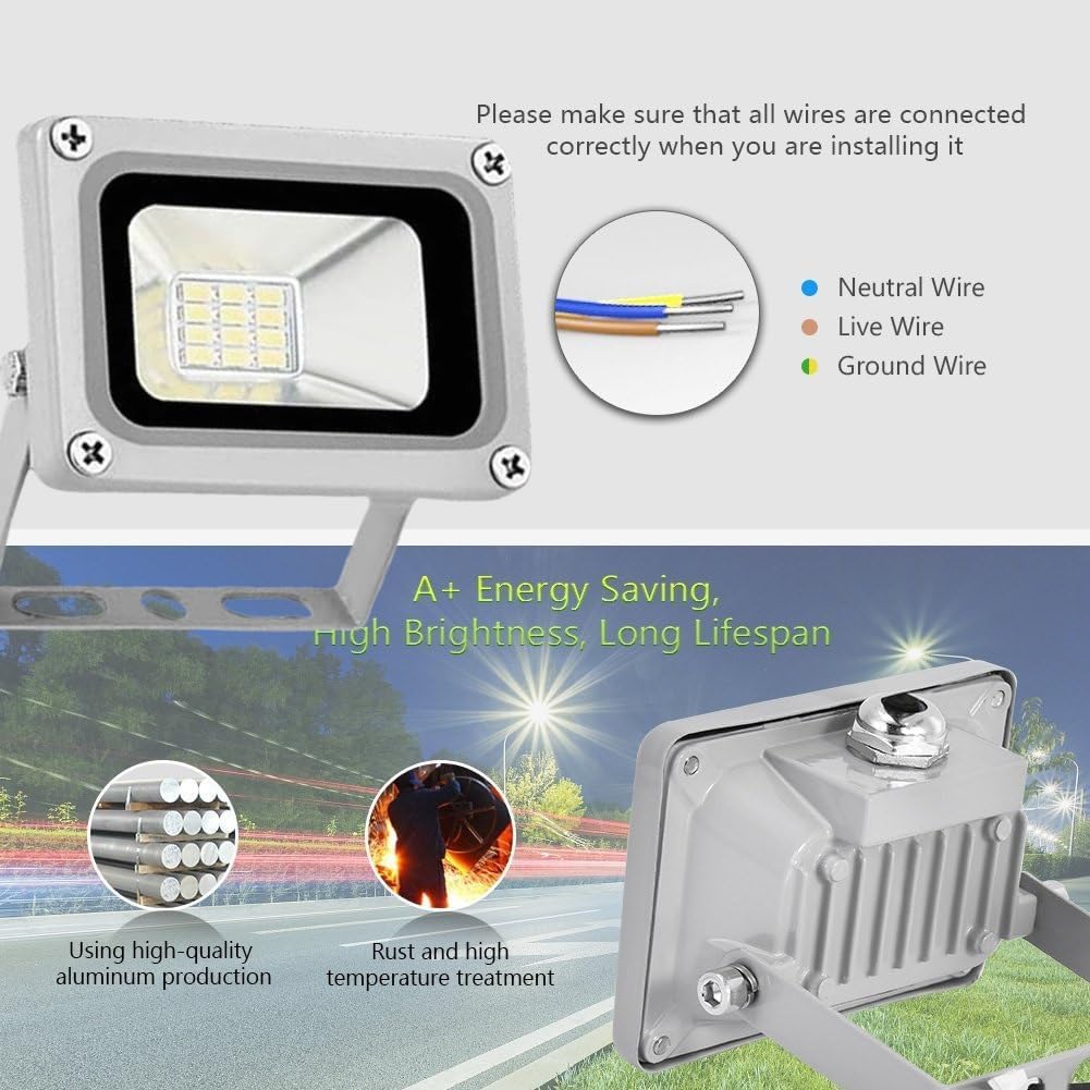 Foco Led de 10 W y 6000 K, 12-24 V CC, Ip65, Resistente Al Agua, de Seguridad, Apto for Patios, Parques, Estanques y Estacionamientos.(6pcs)