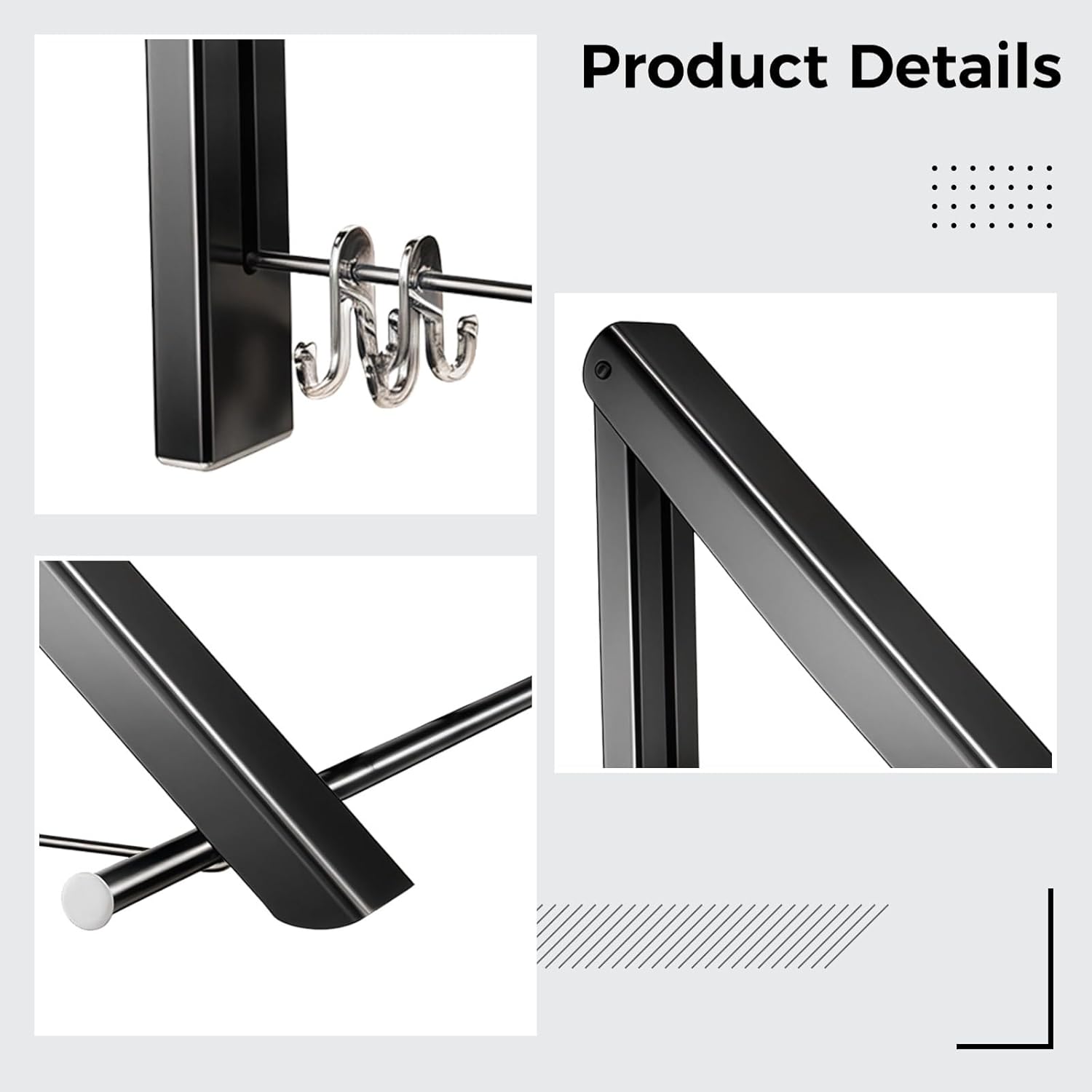 Wall Mounted Clothes Drying Racks, 2 Pcs Retractable Laundry Rack With Rod, Drill-Free Space Aluminum Clothes Hanger, Black, For Indoor Outdoor