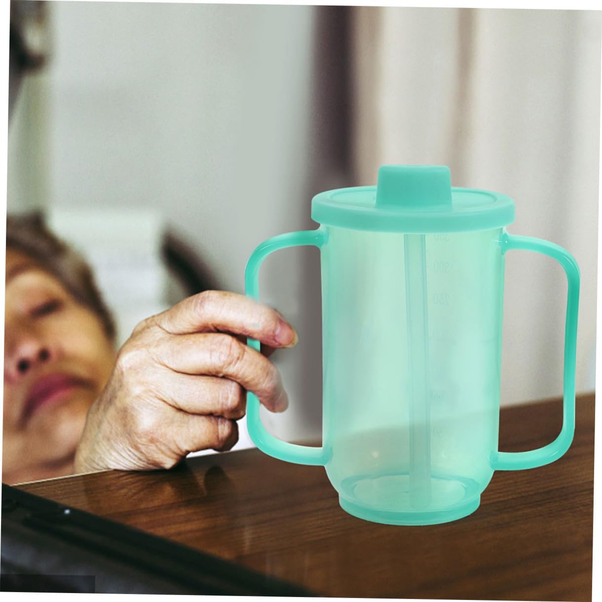 2pcs No Spill Drinking Cups for Disabled Adults Ergonomic Handle Elderly Water Cups with Advanced Choke Straw for Seniors Safe Leak Resistant Design