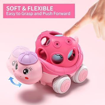 BeAndge Baby Girl Toy for 1-3, Push and Go Rattle Cars for Toddlers Gifts | Infant Toy Car 6-12 12-18 Month, Pink Cars for Babies 1 2 Year Old Girl, Infant First Birthday Easter Gift, Baby Sensory Toy