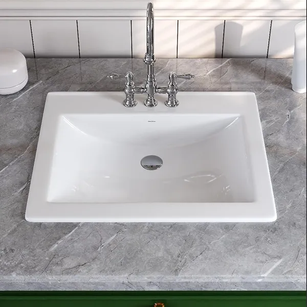 DeerValley Bathroom Vessel Sink 21”x18” Rectangular Ceramic Sink,Under Counter Drop-in Sink for Bathroom with Overflow, White (DV-1DS0122)