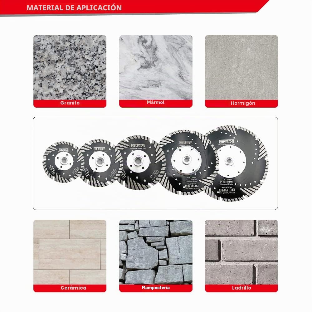 DT-DIATOOL Disco Tronzador Diamante 125 mm x M14 Hoja de Sierra Turbo con Dientes Protectores para Cortar Moler Hormigón Mármol Granito Azulejos