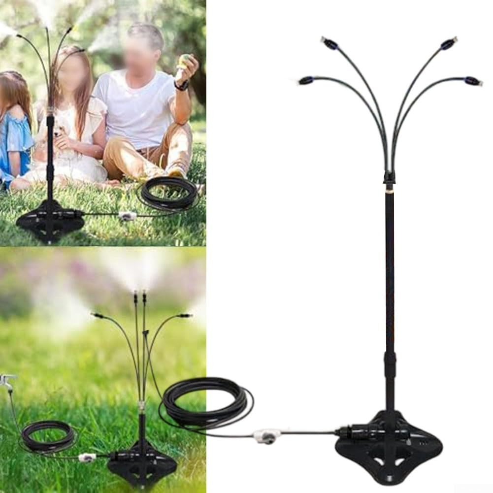 Brumisateurs pour terrasse extérieure, système de refroidissement par brumisation, kit de tuyau d'arrosage portable, hauteur et direction réglables pour jardin, piscine, bronzage cool pour enfants et