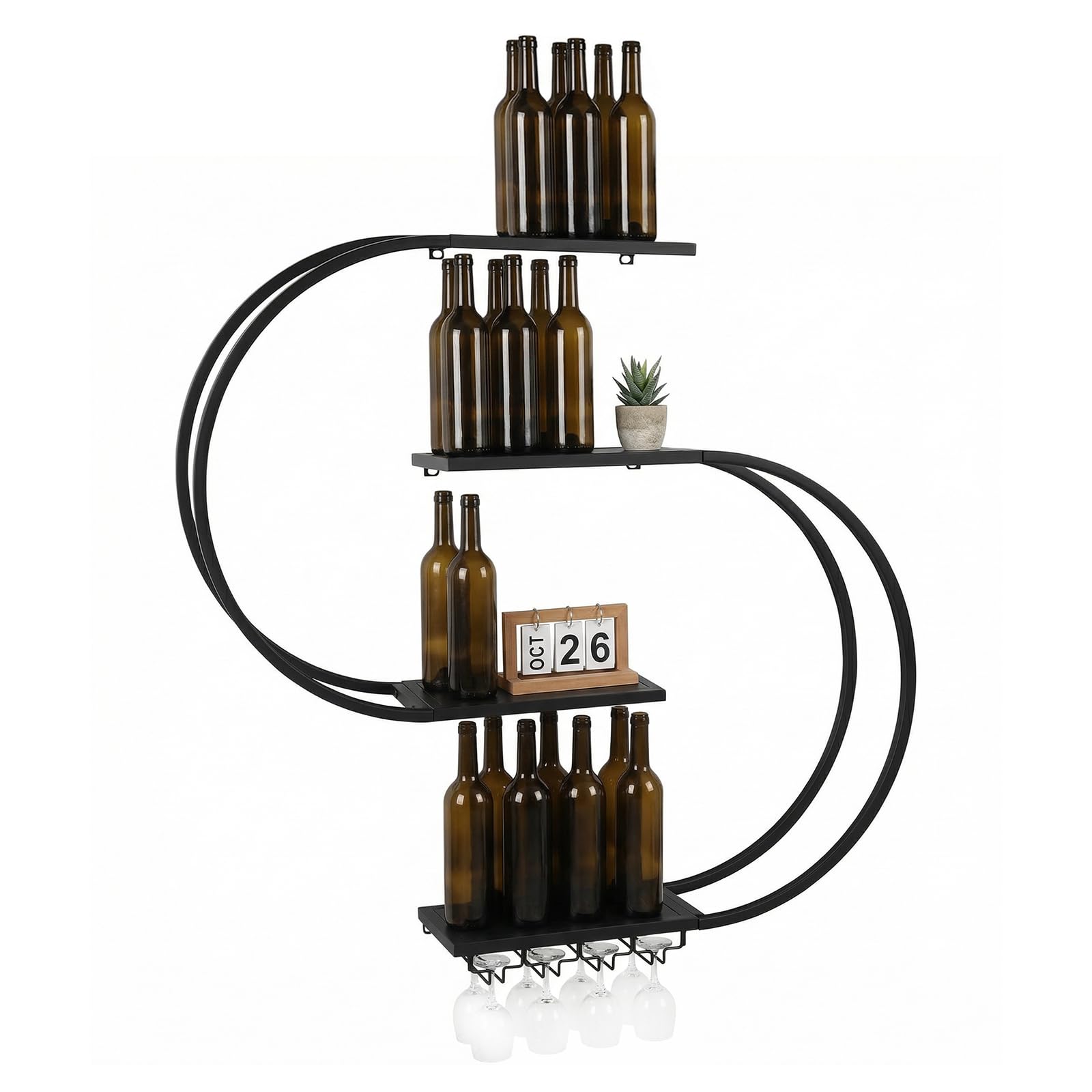 Étagère murale bouteille alcool LED 4 niveaux anti-encombrement pour illuminer votre bar intérieur
