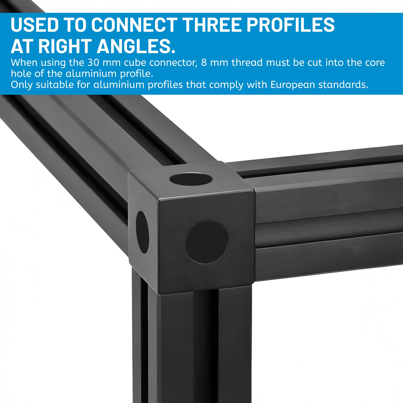DBREAKS 10 pezzi 30x30 connettori angolari 3-Way Corner Cube, Profilo in alluminio 30x30 Accessori con viti e dadi, supporto angolare 3D per profilo estruso, nero