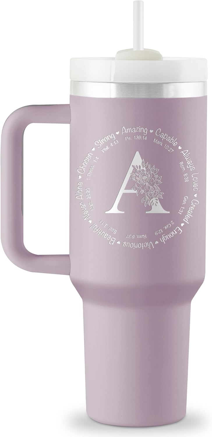 Monogrammed 40 oz Engraved Tumbler – Spiritual Inspirational Gift for Women, Bible Gift, Initial Christian Cup