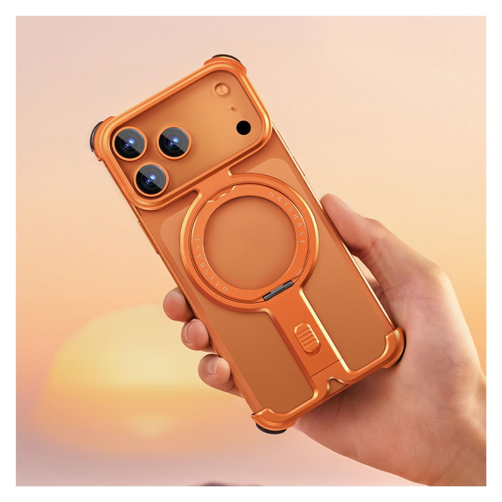 Custodia Bumper in Metallo Senza Cornice per iPhone 17 Pro Max/17 Pro, Cover Slim in Alluminio con Dissipazione di Calore, Compatibile con MagSafe, Antiscivolo(Orange,17 Pro Max)