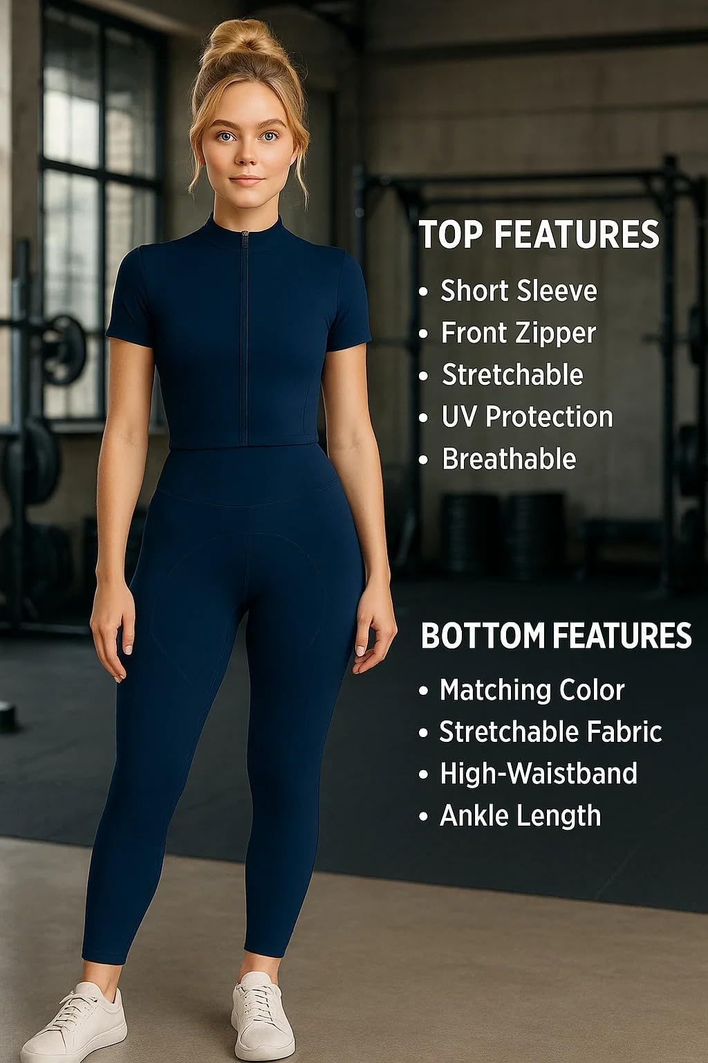 Khwaish Store Women's Fitness Short Sleeve Jacket Shirt Stretchable Breathable Full Zipper Open Summer Workout Yoga |Gym Slim Fit Top Jacket for UV Protection (in, Alpha, M, Regular, Blue Set) - Image 3 thumbnail