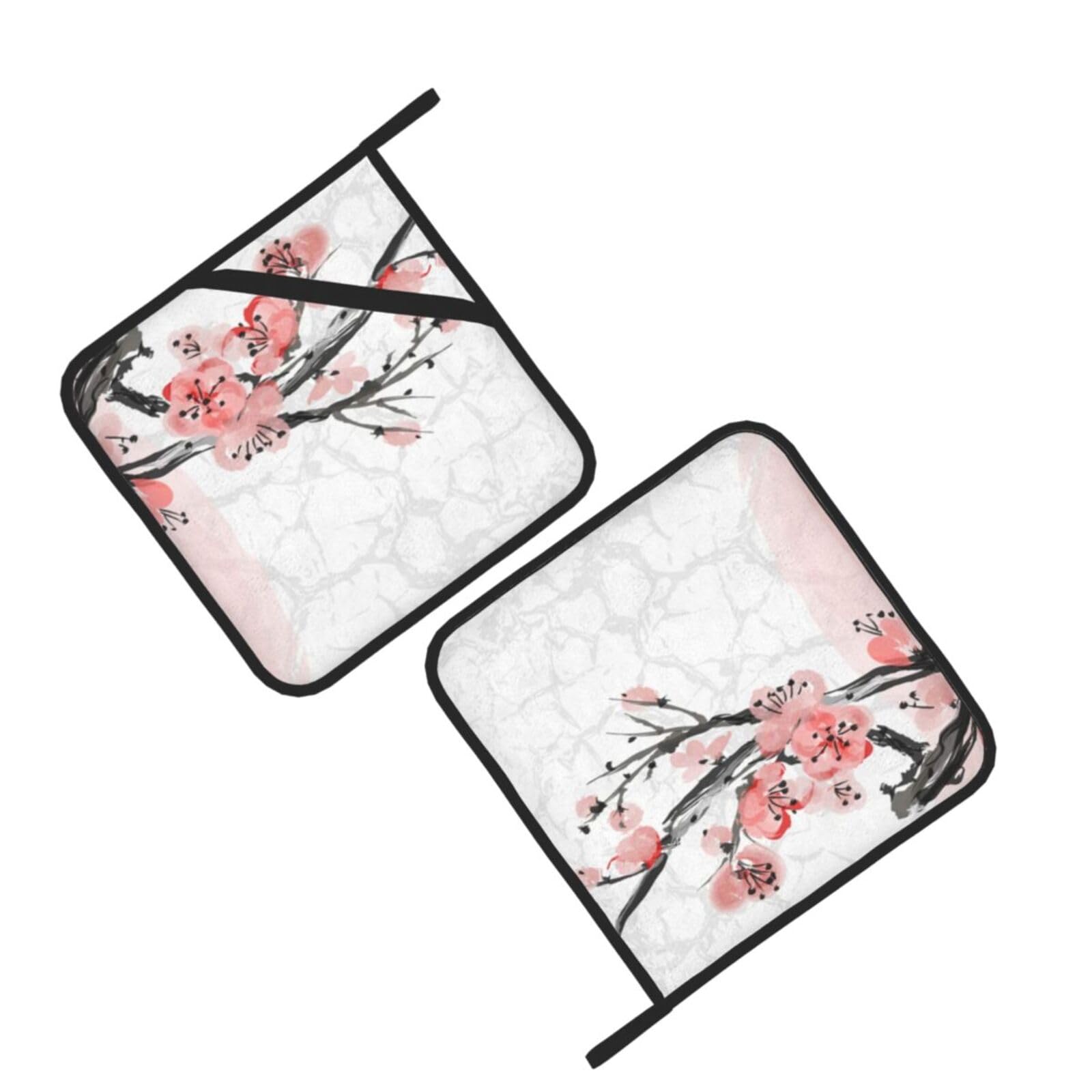 Cherry Blossom Tree Branch Printed Oven Pot Holders Set of 2 Pcs Heat Resistant Kitchen Microwave Potholders for Cooking Baking Grilling