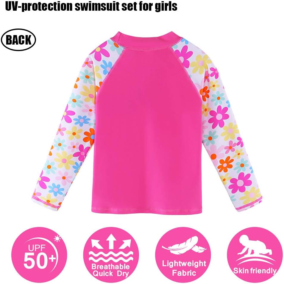 Girl's Two-Piece Long Sleeve Swimsuits UPF50+ Rash Guard Kids Bathing Suit - Image 4