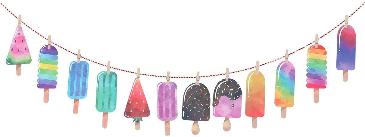 BinaryABC Popsicle Banner Garland,Luau Hawaii Beach Summer Party Backdrop Decoration Supplies