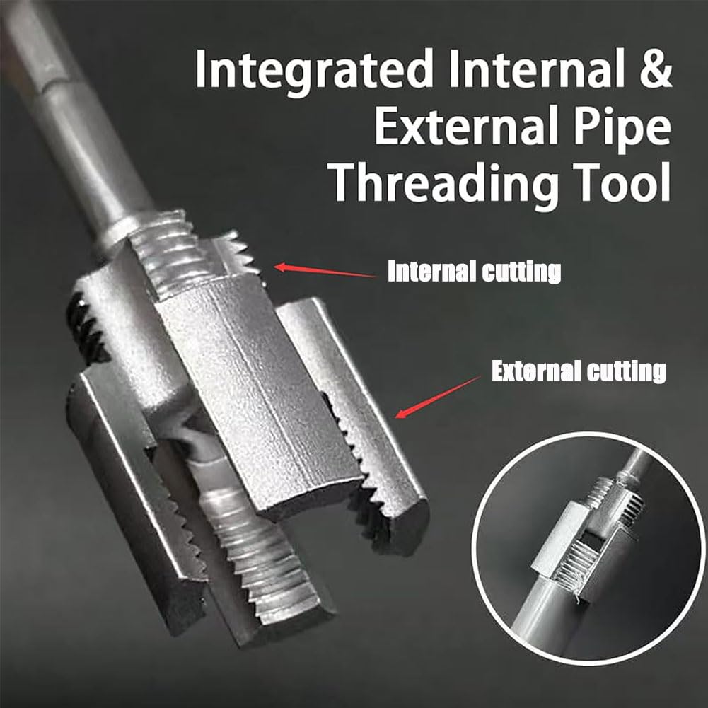 4-in-1 Water Pipe Wrench & Threader – Internal & External Threading Tool For 1/2 & 3/4 PVC/PPR Pipes, CR-V Steel, Drill Compatible