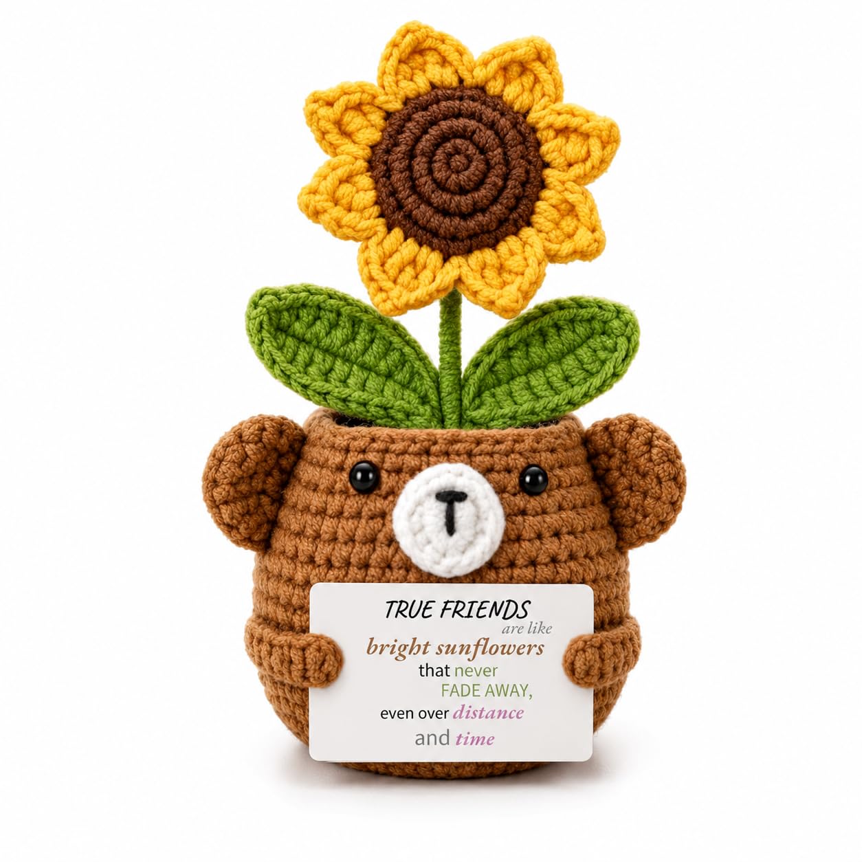 Handmade Crochet Sunflower Gifts Bear Pot - Friendship Gifts For Women - Positive Pocket Hug - Gifts For Friends Female Birthday - Friend Gifts For Women Long Distance Desk Decor For Sisters