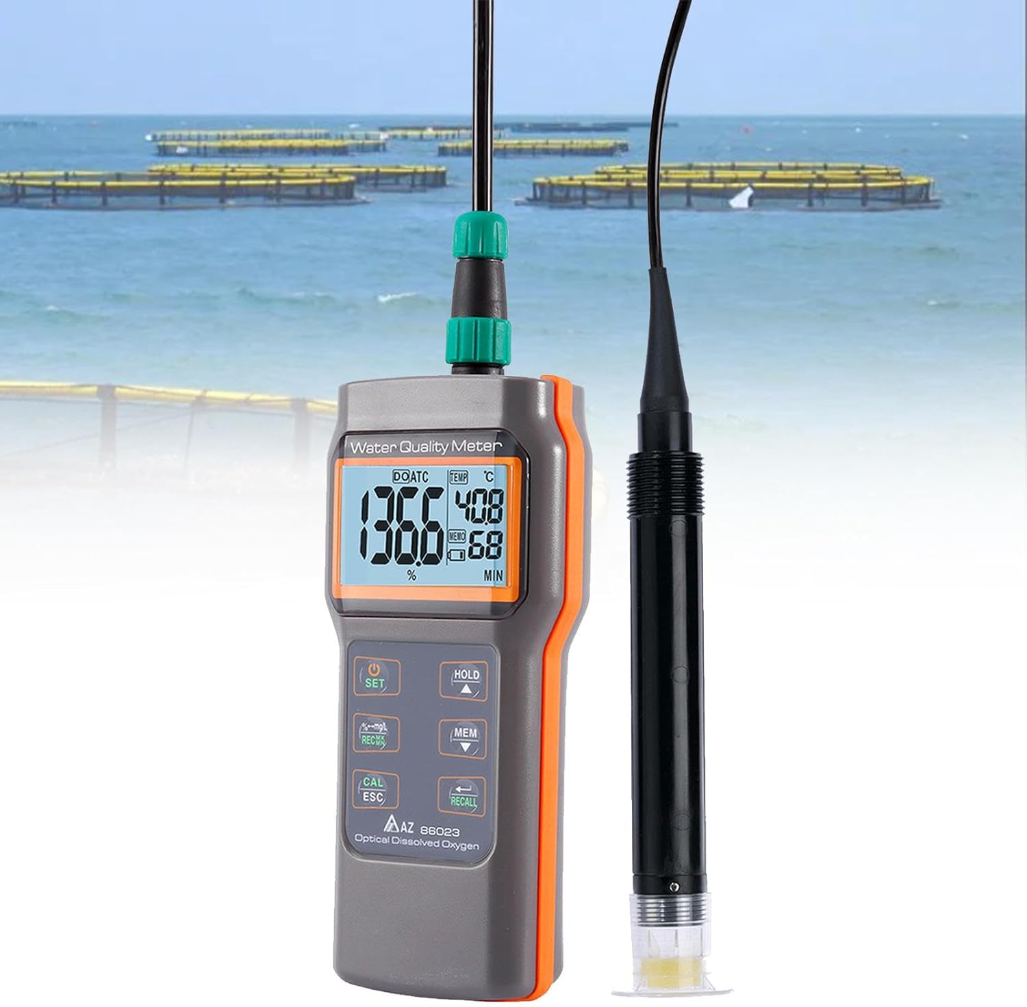 Dissolved Oxygen Meter, Portable Fish Pond Aquaculture Wastewater Detection Dissolved Oxygen Meter, Dissolved Oxygen 0.0 to 200.0% 0.0~20.0mg/L