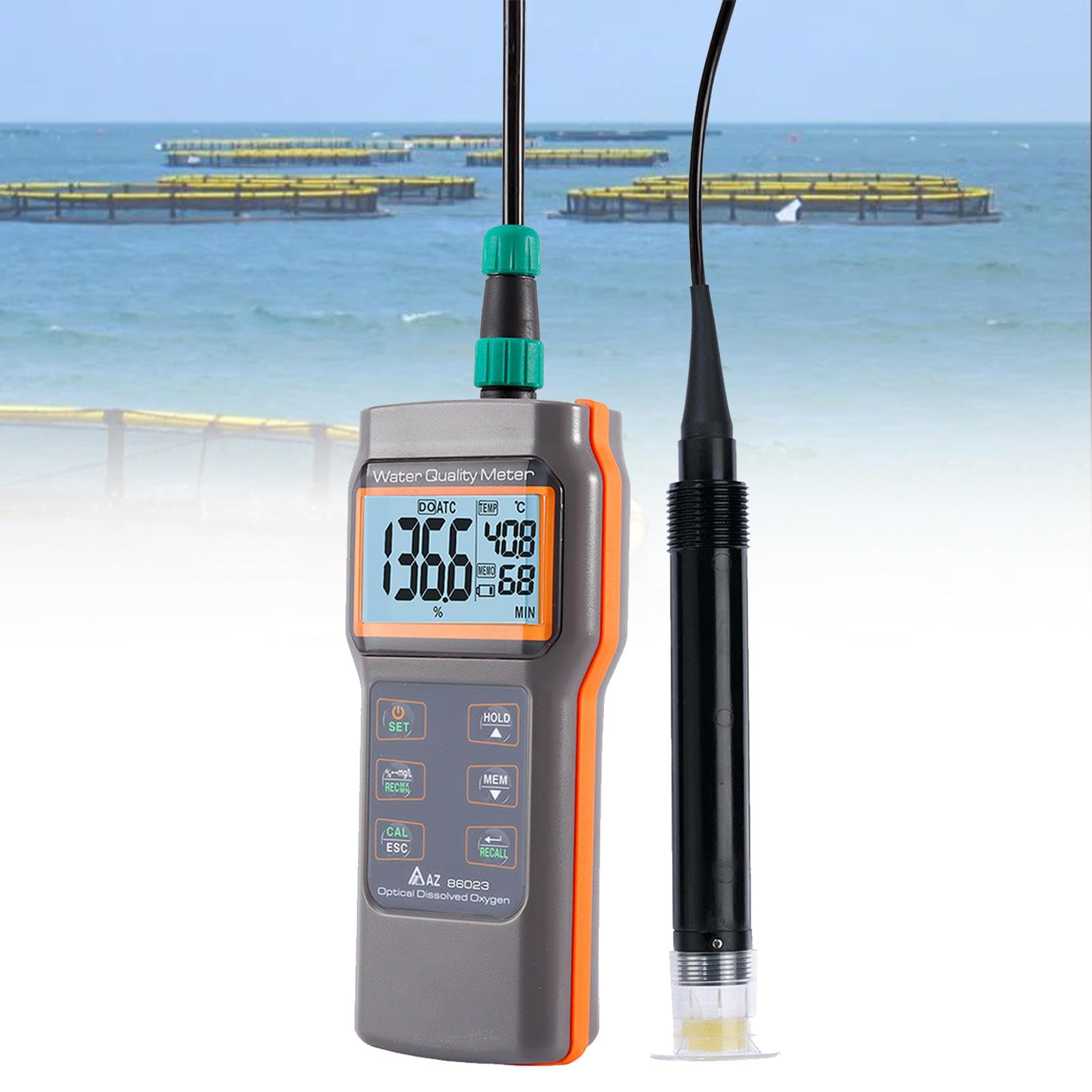 Medidor de Oxígeno Disuelto, Estanque de Peces Portátil, Detección de Aguas Residuales de Acuicultura, Medidor de Oxígeno Disuelto, Oxígeno Disuelto 0,0 a 200,0% 0,0~20,0 MG/L