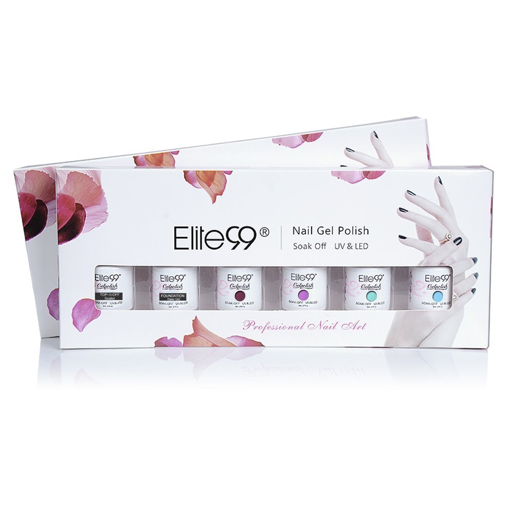Elite99 Gel Polish Soak Off UV LED Gel Nail Polish with Top Coat Base Coat Nail Art Box Set of 6 8ml C029