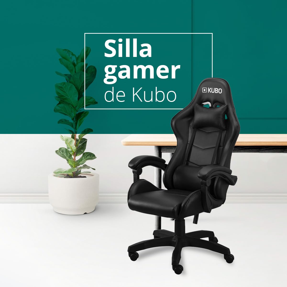 KUBO - Silla Gamer - Ergonómica - Reposacabezas - Elevación Gas Nivel 4 - Máximo Confort - Color: Negro -Peso Máximo de hasta 130 kg