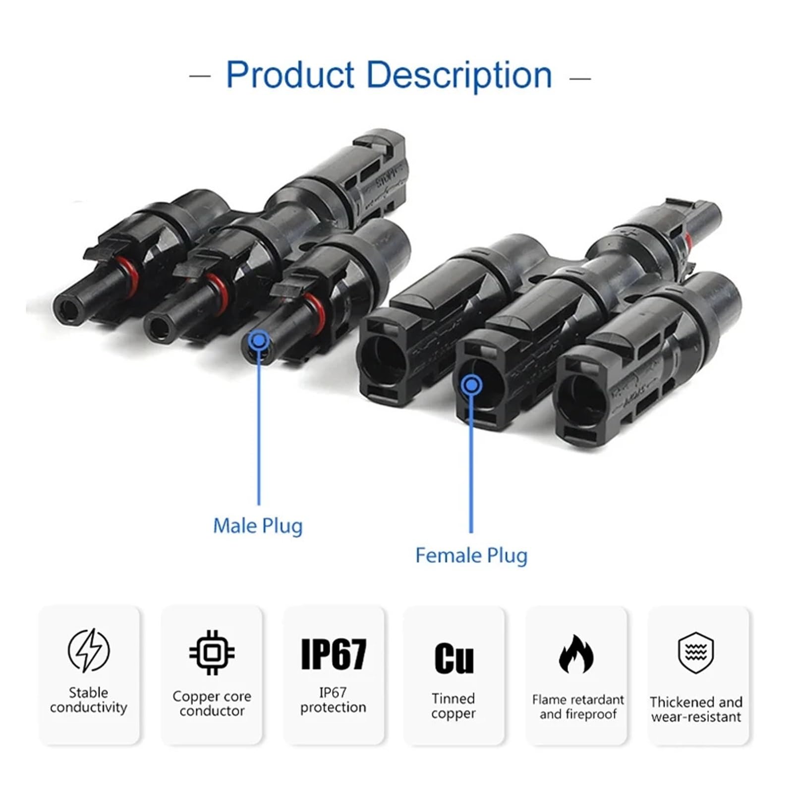 1 zu 2/3/4/5/6T Solar MC Anschlüsse for Photovoltaik Energie PV Panel Parallel Splitter Koppler Combiner IP67 1000V 1 Paar(4T-1pair)