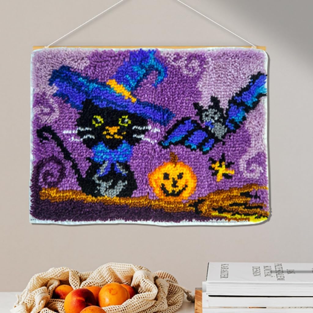 DL-YTG Latch Hook Kits Rug Halloween Crochet Yarn Cushion Colour Pre-Printed Canvas Cover Rug Needlework DIY Hook and Latch Kit Home Decoration 52x38cm/20 X15inch