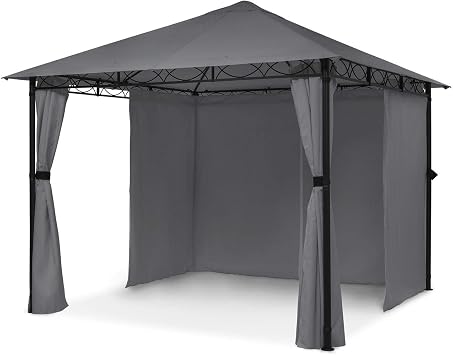 blumfeldt Mondo - Garden Pavilion Party Tent Garden Tent Gazebo, Dimensions 2.95 x 2.6 x 2.95 m WxHxD, 4 Side Panels, EasyMount Concept, Weather Protection UV/Wind/Rain, Dark grey