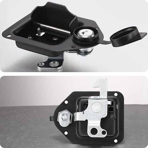 Miniatura 3 de Reemplazo de cerradura de caja de herramientas para camión, pestillo de paleta negro, mango de acero inoxidable, cerradura de montaje empotrado