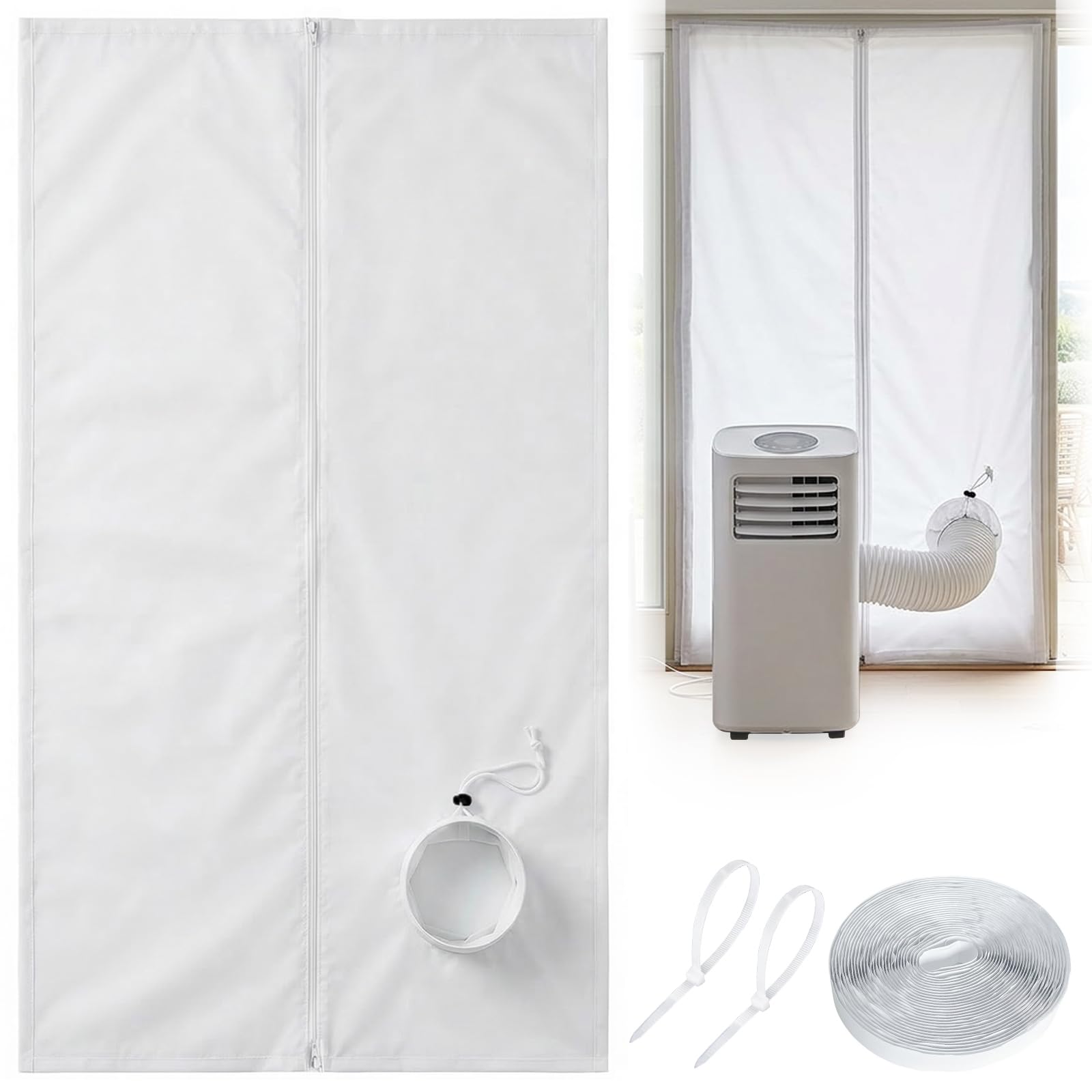 Ninonly Kit Puerta Corredera Aire Acondicionado Portatil con Cremallera 7m Velcro Fácil Instalación,Bloquea el Aire Caliente para Aires Acondicionados Portatil para Puertas (100x210cm)