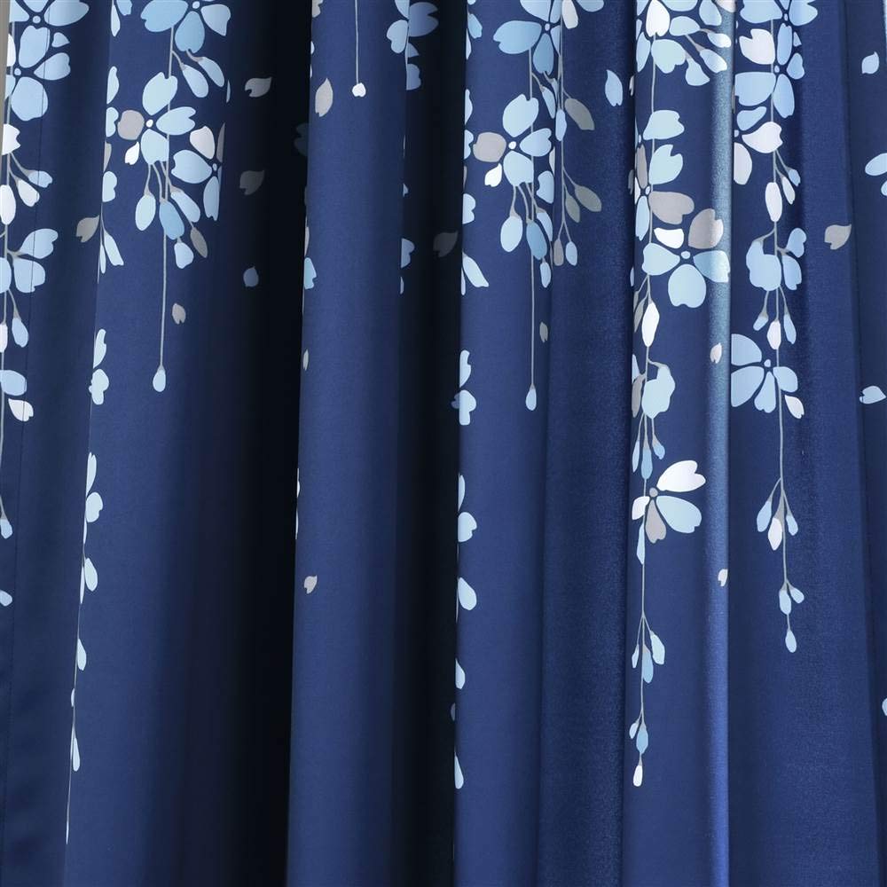 Lush Decor - Paire de Rideaux de fenêtre filtrant la lumière avec Motif Fleurs, Rideaux Modernes pour Salon, Salle à Manger, Chambre, 132 x 241,3 cm (l x L) + Bordure de 5 cm, Bleu Marine