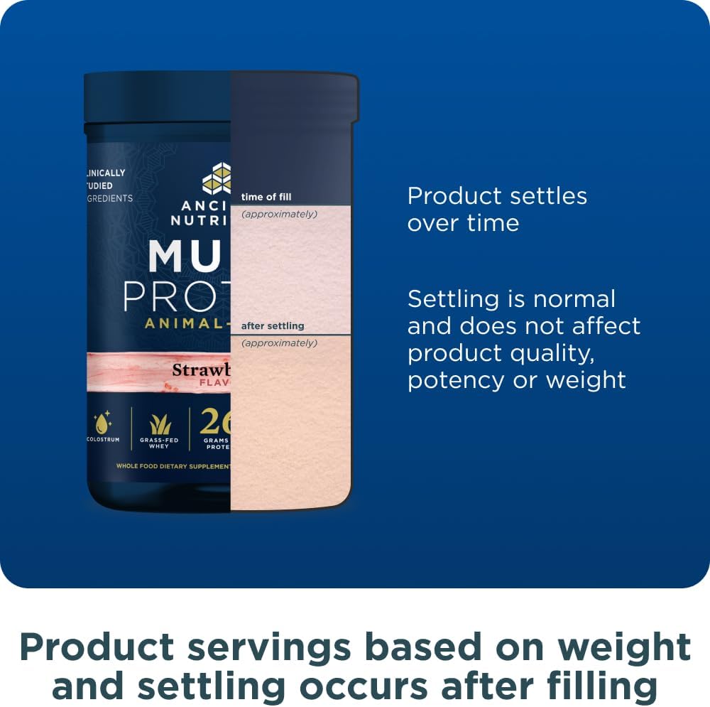 Ancient Nutrition Multi Protein Animal Based Powder, 26g Protein, Grass Fed Whey, Bone Broth, Collagen Peptides, Colostrum & Probiotics, Supports Joint & Gut Health, Strawberry, 15 Servings - Image 8